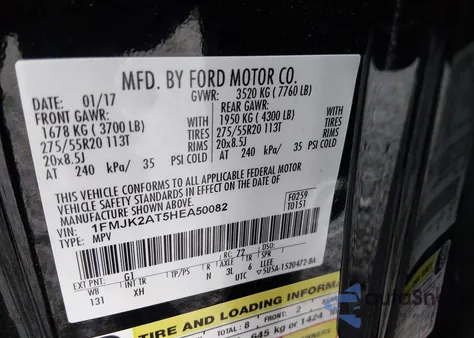 2017 Ford Expedition El Limited z USA, uszkodzony, nr VIN 1FMJK2AT5HEA50082